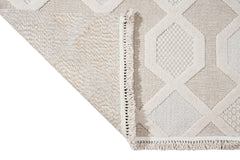 Chenille Area Rug - Beige Geometric Machine Made Rug with Cotton Base