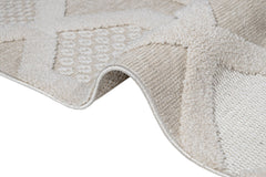 Chenille Area Rug - Beige Geometric Machine Made Rug with Cotton Base