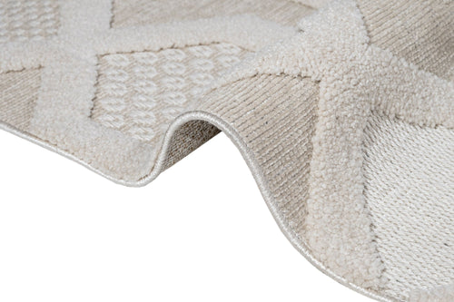 Chenille Area Rug - Beige Geometric Machine Made Rug with Cotton Base