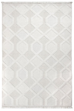 Cream Geometric Area Rug – Machine Made Chenille Rug with Cotton Base