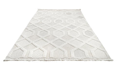 Cream Geometric Area Rug – Machine Made Chenille Rug with Cotton Base