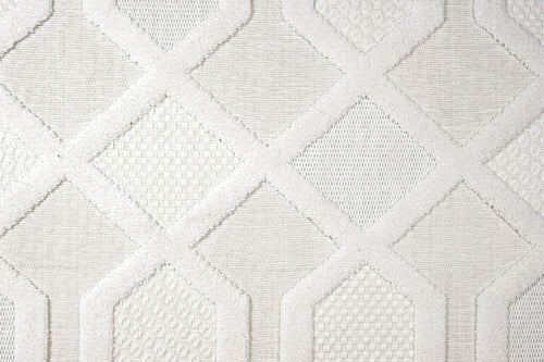 Cream Geometric Area Rug – Machine Made Chenille Rug with Cotton Base