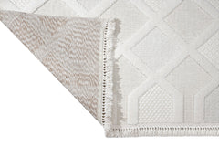 Cream Geometric Area Rug – Machine Made Chenille Rug with Cotton Base