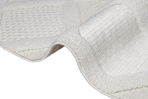 Cream Geometric Area Rug – Machine Made Chenille Rug with Cotton Base