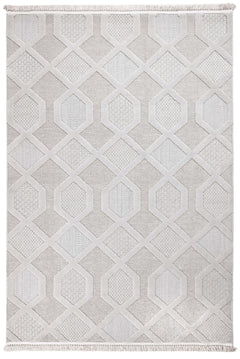 Grey Geometric Area Rug – Machine Made Chenille Carpet With Cotton Base