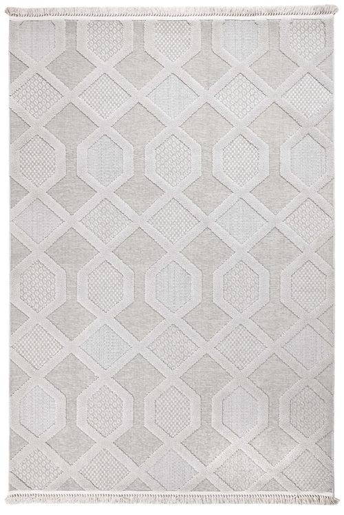 Grey Geometric Area Rug – Machine Made Chenille Carpet With Cotton Base