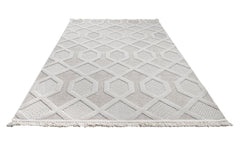 Grey Geometric Area Rug – Machine Made Chenille Carpet With Cotton Base