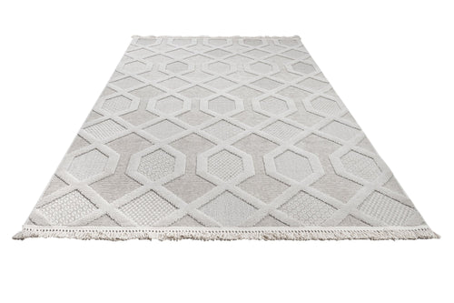 Grey Geometric Area Rug – Machine Made Chenille Carpet With Cotton Base