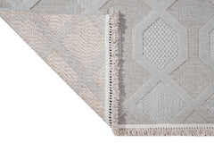 Grey Geometric Area Rug – Machine Made Chenille Carpet With Cotton Base