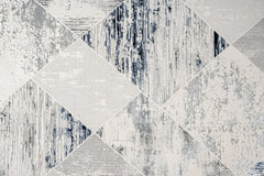 Blue Geometric Area Rug - Machine Made Microfiber Cotton Base Rug With Antislip