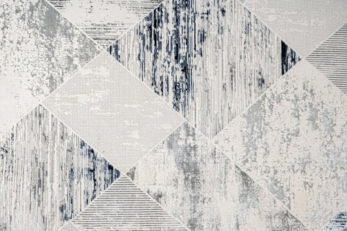 Blue Geometric Area Rug - Machine Made Microfiber Cotton Base Rug With Antislip