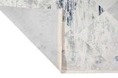 Blue Geometric Area Rug - Machine Made Microfiber Cotton Base Rug With Antislip