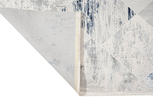 Blue Geometric Area Rug - Machine Made Microfiber Cotton Base Rug With Antislip