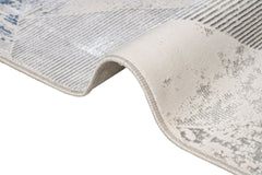 Blue Geometric Area Rug - Machine Made Microfiber Cotton Base Rug With Antislip