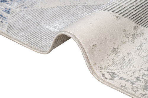 Blue Geometric Area Rug - Machine Made Microfiber Cotton Base Rug With Antislip