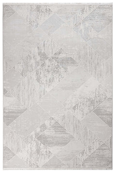 Microfiber Area Rug - Cream Geometric Machine Made Rug With Cotton Base