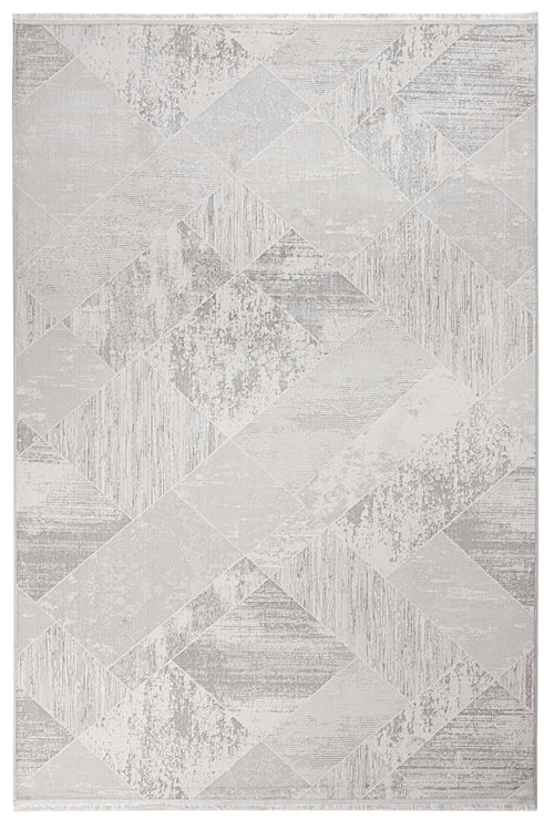 Microfiber Area Rug - Cream Geometric Machine Made Rug With Cotton Base