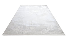 Microfiber Area Rug - Cream Geometric Machine Made Rug With Cotton Base