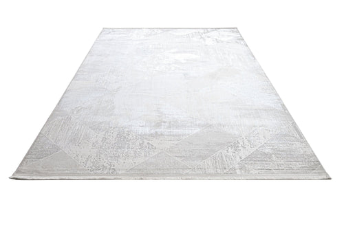 Microfiber Area Rug - Cream Geometric Machine Made Rug With Cotton Base