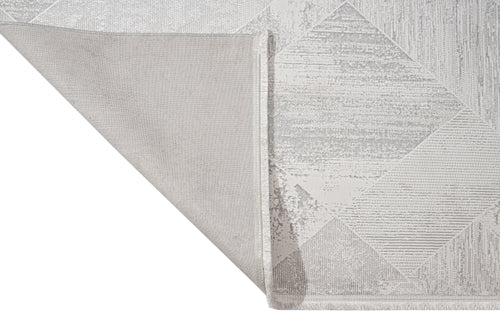 Microfiber Area Rug - Cream Geometric Machine Made Rug With Cotton Base