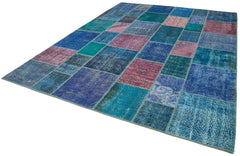 Kirk Yama Blue Patchwork Cotton Wool Handmade Area Rug 8'6'' x 11'7''