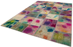 Handmade Area Rug - Pink Patchwork Cotton Wool Vintage Hand Woven Carpet 8'2''x11'6''