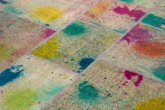 Handmade Area Rug - Pink Patchwork Cotton Wool Vintage Turkish Carpet 8'2''x11'7''