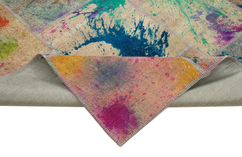 Handmade Area Rug - Pink Patchwork Cotton Wool Vintage Turkish Carpet 8'2''x11'7''