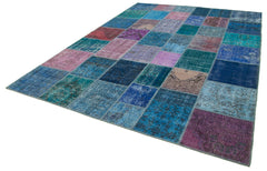 Kirk Yama Turquoise Patchwork Cotton Wool Handmade Area Rug 8'3'' x 11'7''