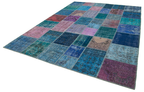 Kirk Yama Turquoise Patchwork Cotton Wool Handmade Area Rug 8'3'' x 11'7''