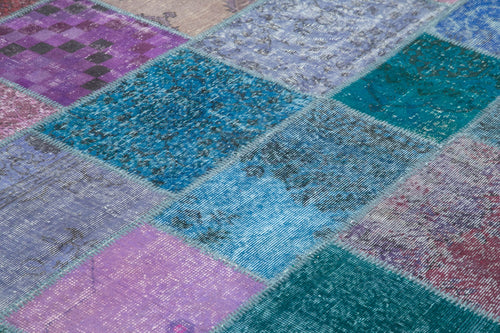 Kirk Yama Turquoise Patchwork Cotton Wool Handmade Area Rug 8'3'' x 11'7''