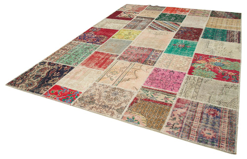 Handmade Area Rug - Pink Patchwork Cotton Wool Vintage Wool Carpet 8'2''x11'5''