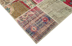 Handmade Area Rug - Pink Patchwork Cotton Wool Vintage Wool Carpet 8'2''x11'5''