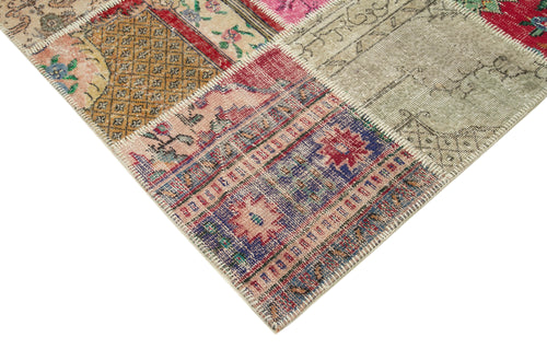 Handmade Area Rug - Pink Patchwork Cotton Wool Vintage Wool Carpet 8'2''x11'5''