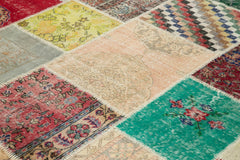 Handmade Area Rug - Pink Patchwork Cotton Wool Vintage Wool Carpet 8'2''x11'5''