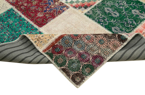 Handmade Area Rug - Pink Patchwork Cotton Wool Vintage Wool Carpet 8'2''x11'5''