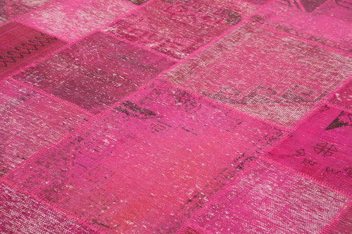 Kirk Yama Pink Patchwork Cotton Wool Handmade Area Rug 8'6'' x 11'8''