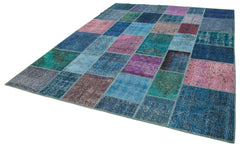 Kirk Yama Blue Patchwork Cotton Wool Handmade Area Rug 8'1'' x 9'11''