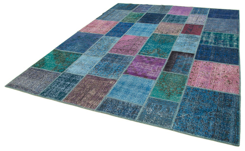 Kirk Yama Blue Patchwork Cotton Wool Handmade Area Rug 8'1'' x 9'11''