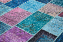Kirk Yama Blue Patchwork Cotton Wool Handmade Area Rug 8'1'' x 9'11''