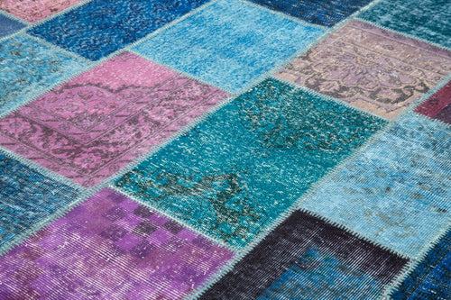 Kirk Yama Blue Patchwork Cotton Wool Handmade Area Rug 8'1'' x 9'11''