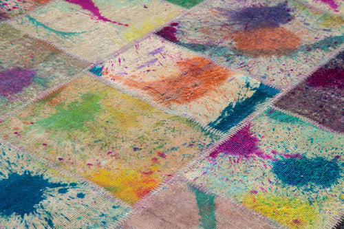 Kirk Yama Pink Patchwork Cotton Wool Handmade Area Rug 7'10'' x 10'1''