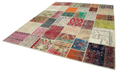 Kirk Yama Pink Patchwork Cotton Wool Handmade Area Rug 8'0'' x 9'8''