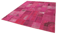 Handmade Area Rug - Pink Patchwork Cotton Wool Rug 7'11'' x 9'10'' Durable Soft Floor Covering