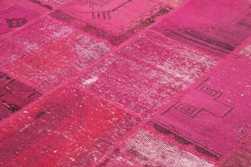 Handmade Area Rug - Pink Patchwork Cotton Wool Rug 7'11'' x 9'10'' Durable Soft Floor Covering