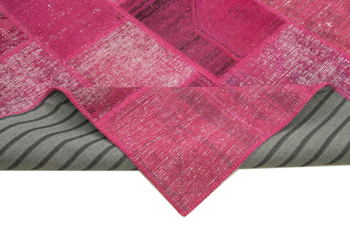 Handmade Area Rug - Pink Patchwork Cotton Wool Rug 7'11'' x 9'10'' Durable Soft Floor Covering