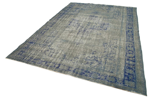 Overdyed Vintage Blue Vintage Cotton Wool Handmade Area Rug 7'5'' x 10'11''