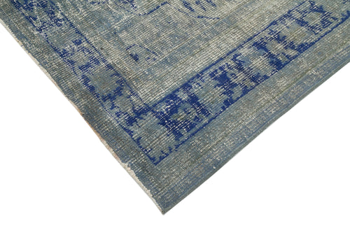 Overdyed Vintage Blue Vintage Cotton Wool Handmade Area Rug 7'5'' x 10'11''
