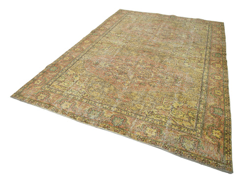 Overdyed Vintage Yellow Vintage Cotton Wool Handmade Area Rug 6'9'' x 10'2''