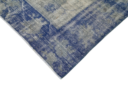 Overdyed Vintage Blue Vintage Cotton Wool Handmade Area Rug 7'7'' x 11'1''